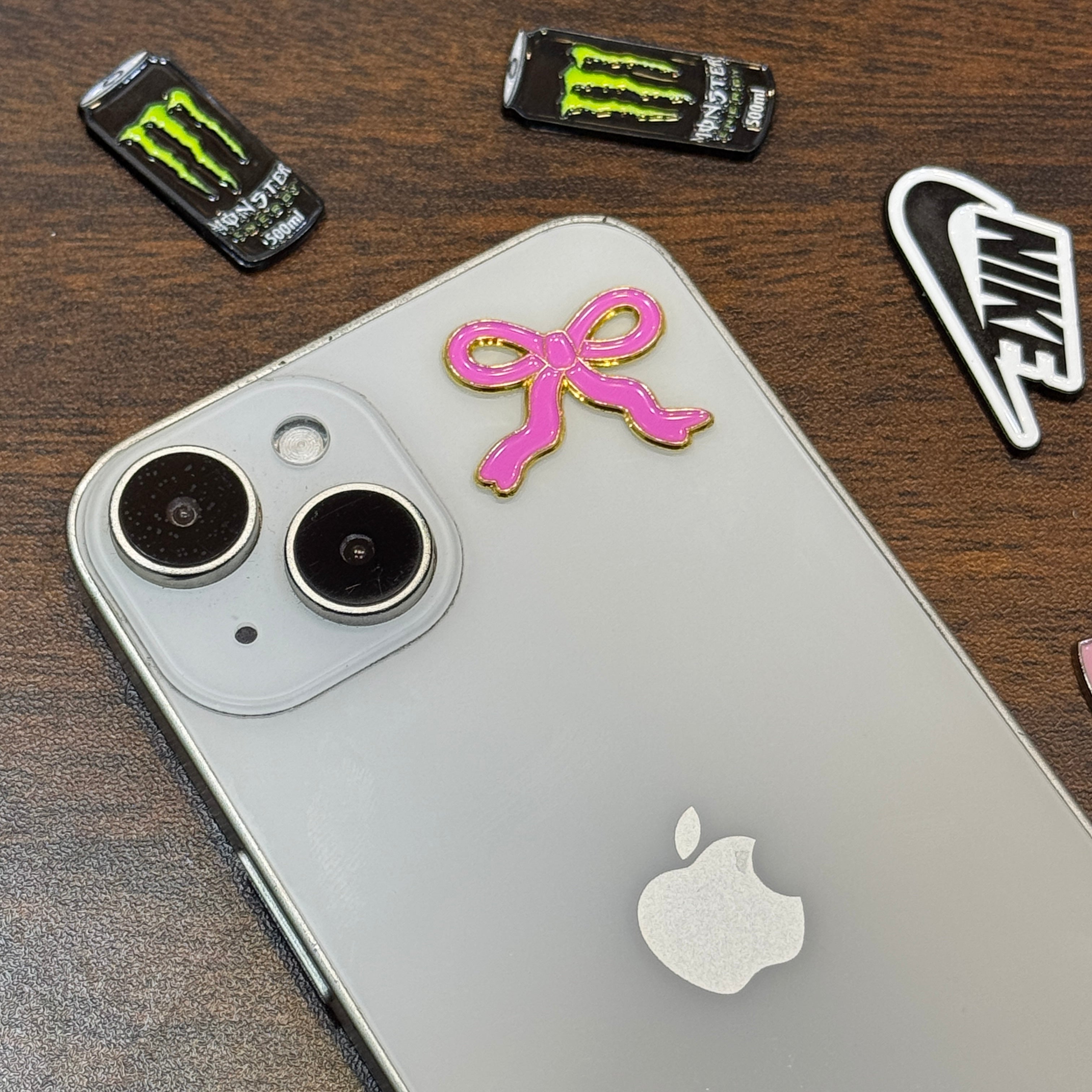 Pink Bow Metal Charm Sticker