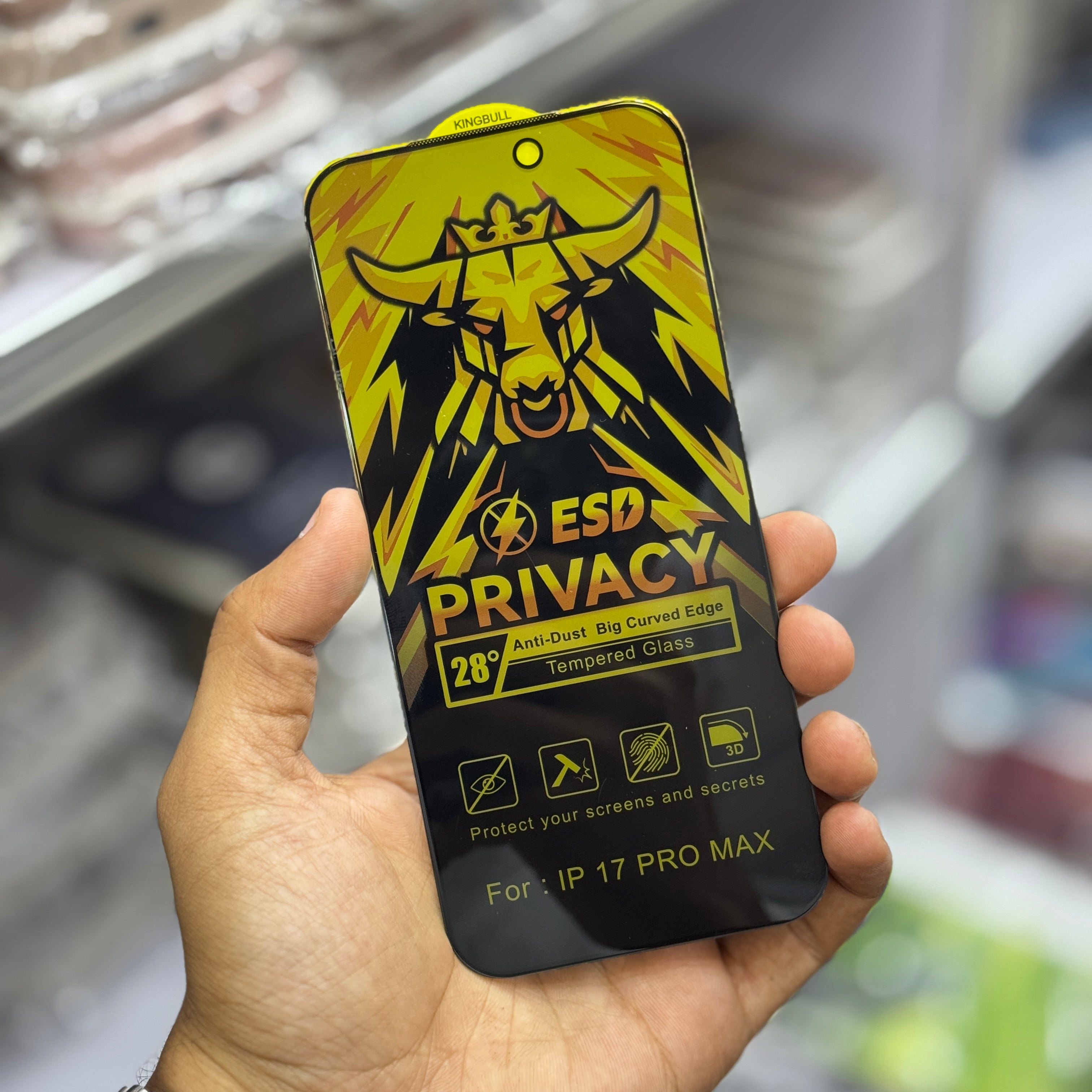 KING BULL ESD Privacy Tempered Glass 28 degree Anti-Dust