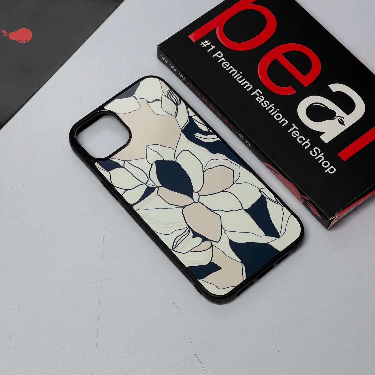 iPhone 14+/15+ White Abstract Flowers Glossy Case (RPS)