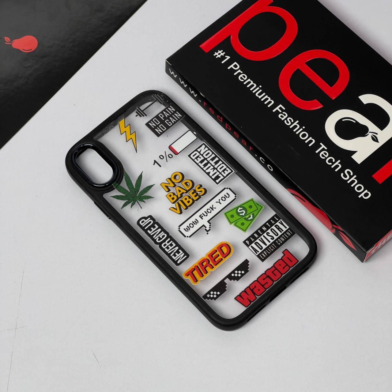 iPhone XR No Bad Vibes Black Border Acrylic Case