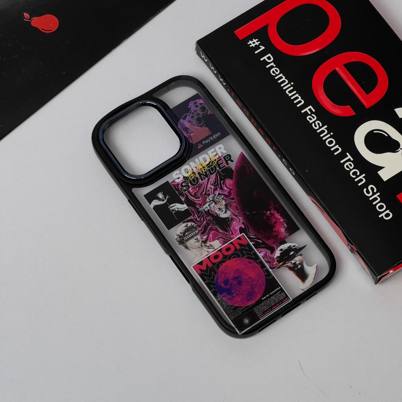 iPhone 14 Pro Red Moon Black Border Acrylic Case (RPS)