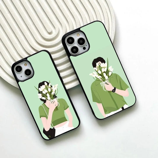 Green Couple with Flowers Premium Glossy Cases