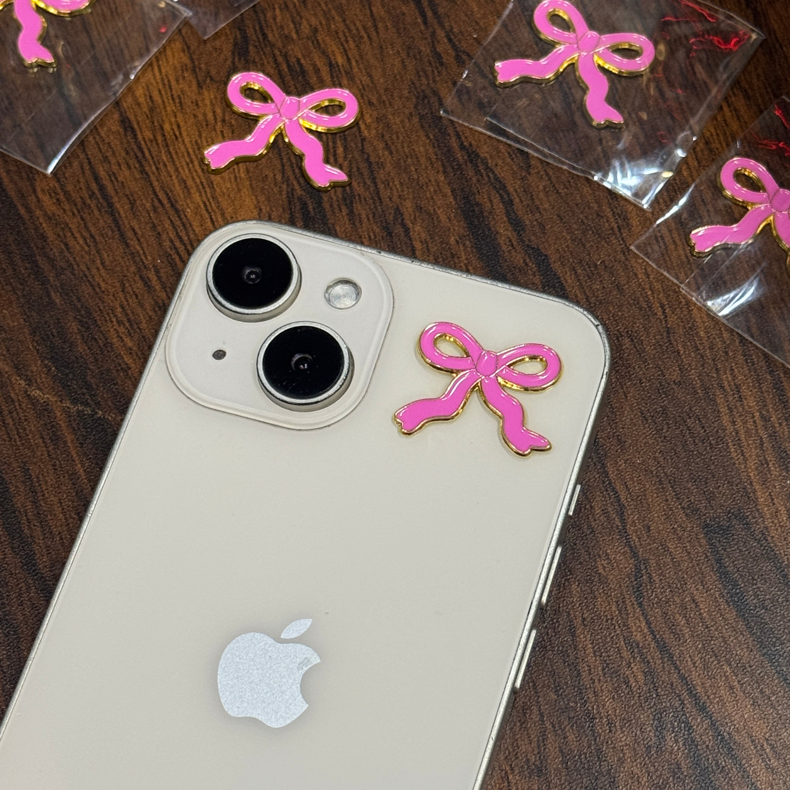 Pink Bow Metal Charm Sticker