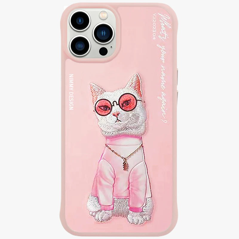 Nimmy Pink Kitty 3D Embroided Swag Cat Back Cover (iPhone 15 Series) - RedPear