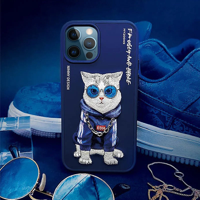 Nimmy Blue Kitty 3D Embroided Swag Cat Back Cover (iPhone 15 Series) - RedPear