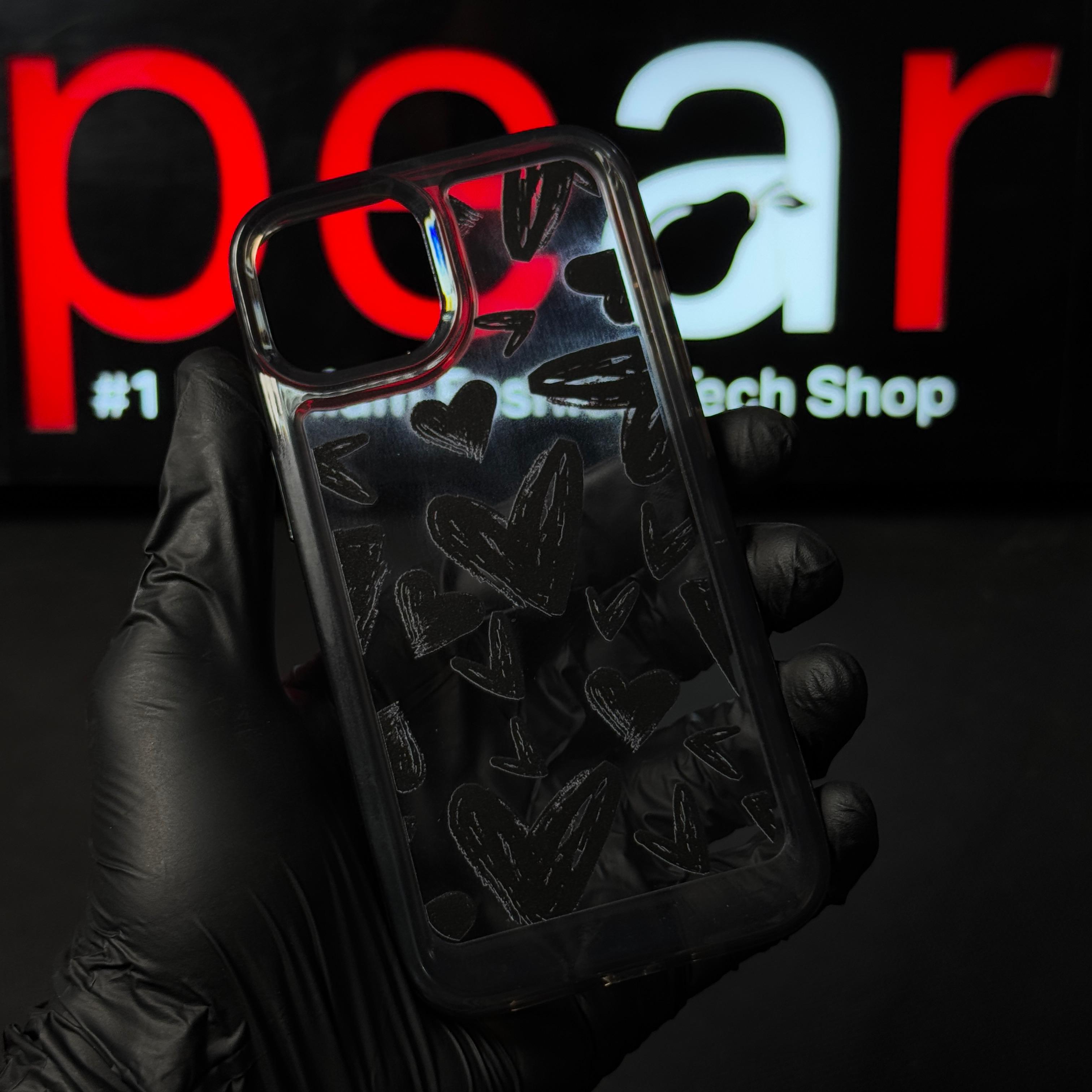 iPhone 13 Black Hearts Black Shade Acrylic Case